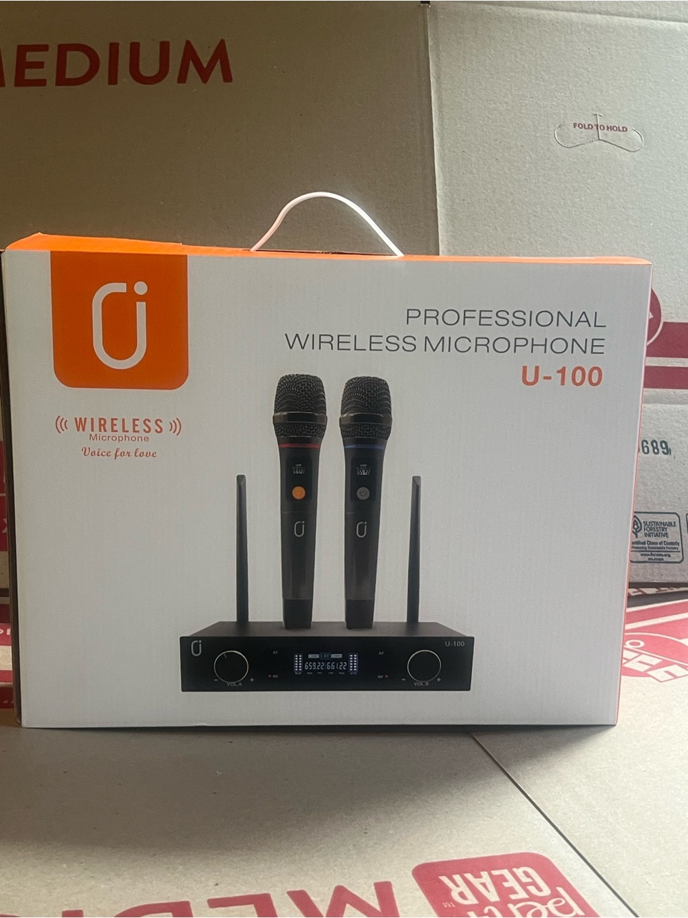 Professional Wireless Microphone System - Black & Orange Dual New